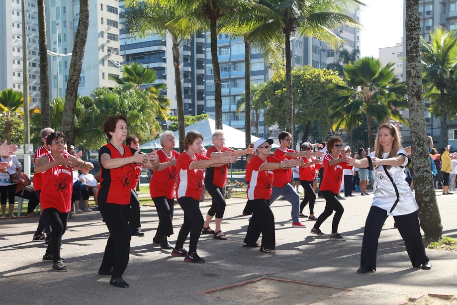 Tai chi chuan festeja seu dia no jardim da orla de Santos