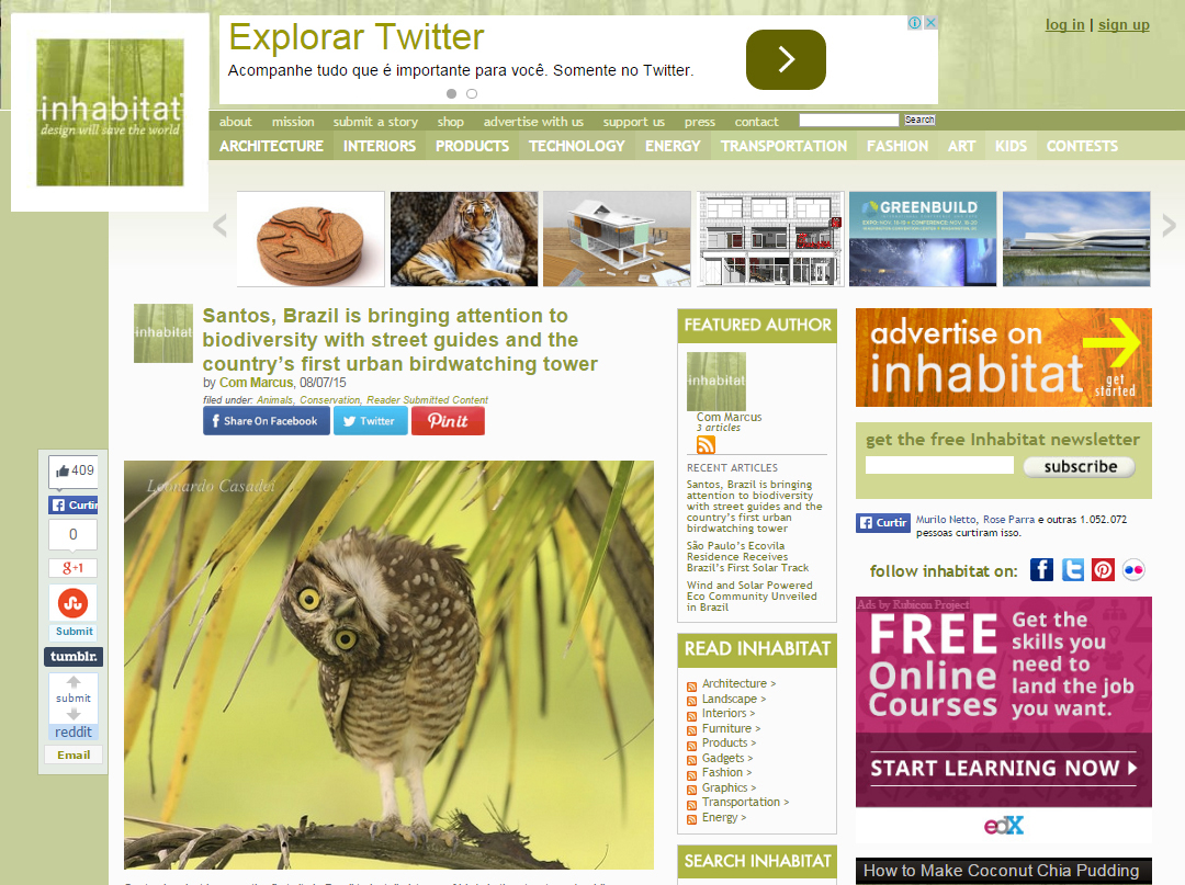 Projeto de aves da Cidade é destaque em site dos EUA
