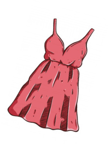 Desenho de um vestido curto, de alças, vermelho