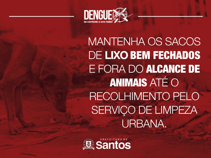 Mantenha os sacos de lixo bem fechados e fora do alcance de animais até o recolhimento pelo serviço de limpeza urbana.