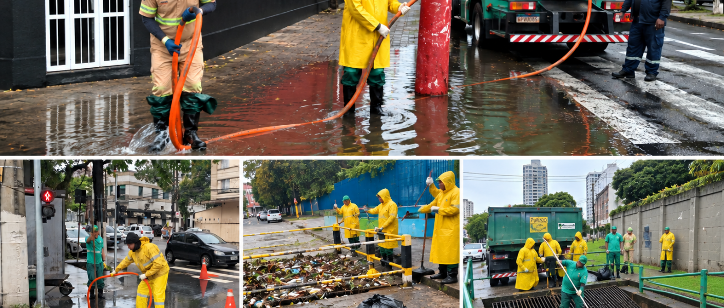 Equipes de zeladoria reforçam drenagem e limpeza após fortes chuvas