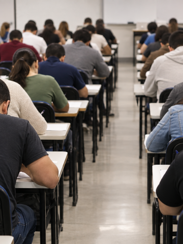 pessoas fazendo prova de concurso #paratodosverem