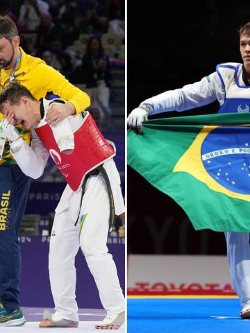 atleta abaixado chorando sendo escoltado #paratodosverem