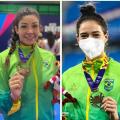 Duas atletas segurando a medalha #paratodosverem