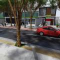 vista geral do projeto para a via, com calçadas e pista de veículos. #paratodosverem