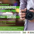 Card com informações sobre o concurso e homem segurando câmera fotográfica. #pratodosverem