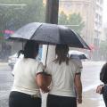 pessoas de guarda chuva na rua #paratodosverem