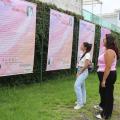 mulheres olhando paineis da exposição #paratodosverem 