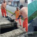 jogo de duas fotos com homens trabalhando em sistema de drenagem. #paratodosverem