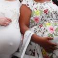 Duas mulher grávidas. Imagem em close mostra as barrigas. #Paratodosverem