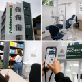montagem mostra fechada e interior da policlinica #paratodosverem 