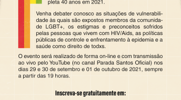 CONVITE CMDS - 10 Semana Municipal de Diversidade Sexual de Santos - Evento Virtual