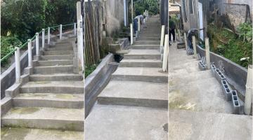 três lances de fotos com trecho de escadaria. #paratodosverem 