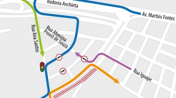 Mapa com alterações no trânsito e rotas para motoristas