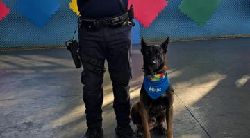 guarda com cão ao lado #paratodosverem 