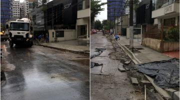 Começa a concretagem do último trecho de calçadas da Rua Azevedo Sodré em Santos 