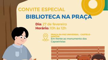 Cartaz do projeto Biblioteca na Praça. #Paratodosverem