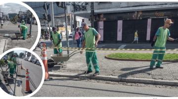 funcionários atuando em calçada #paratodosverem 