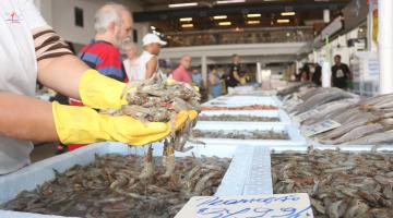 pessoas olhando camarão no mercado #paratodosverem