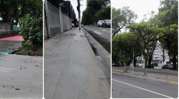 três trechos de avenida com novas calçadas e pavimentação. #paratodosverem