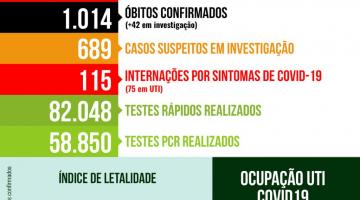 Card com os números da covid-19 em Santos. #pracegover