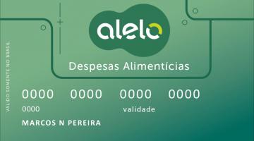 Imagem ilustrativa de cartão da marca Alelo. No cartão se lê Despesas Alimentícias e um nome fictício: Marcos N Pereira