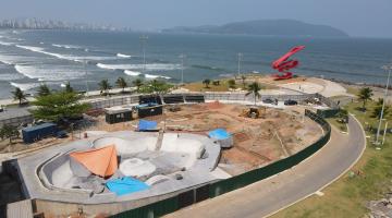 Com data marcada para receber feras do skate, construção de pista do Novo Quebra-Mar, em Santos, avança