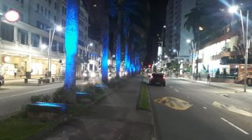 Iluminação especial em avenida da orla de Santos faz referência ao autismo