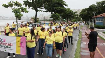 mulheres caminham de amarelo #paratodosverem 