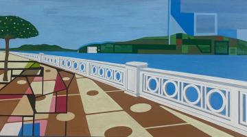 arte sobre as muretas da ponta da praia. #paratodosverem