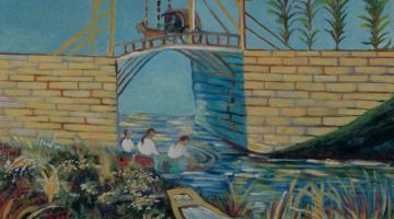quadro mostra imagem de torre e muro #pracegover 