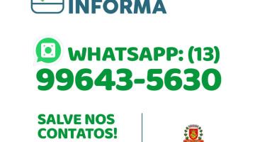 Card onde se lê Prefeitura de Santos Informa e o numero de whatsapp 996435630