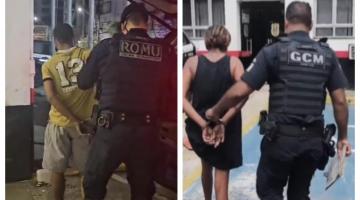 composição de duas fotos de guardas conduzindo foragidos. Todos aparecem de costas para a foto. #paratodosverem