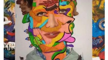 arte colorida com uma face distorcida. #paratodosverem