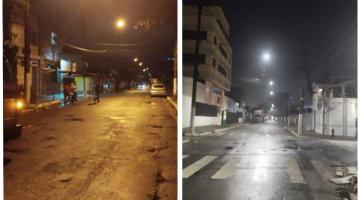 antes e depois em rua com nova iluminação #paratodosverem