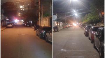 rua com iluminação amarela antiga e a branca, nova. #paratodosverem