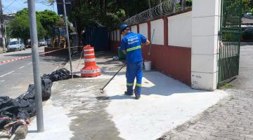 obras em calçada que já apresenta novo piso. #paratodosverem