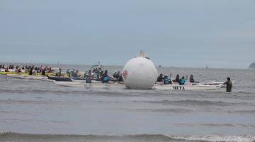 canoa no mar com atletas. #paratodosverem