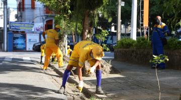 operários capinam em rua e calçada #paratodosverem