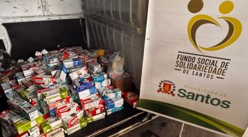 leites arrecadados para o Fundo Social de Santos. #Paratodosverem