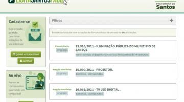 face da página de licitações da Prefeitura de Santos. #paratodosverem