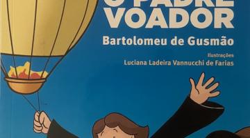 Capa do livro com a arte de um padre segurando em um balão. #Paratodosverem