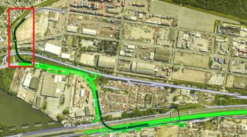 mapa da entrada da cidade e área retroportuária, com demarcação do local onde poderá ficar nova rota. #paratodosverem