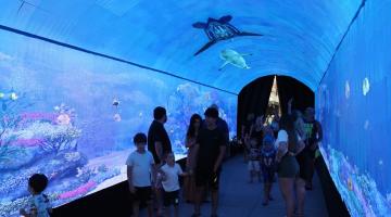 pessoas andando n o túnel interativo #paratodosverem