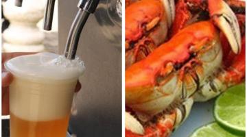 montagem com cerveha artesanal e caranguejo #paratodosverem 
