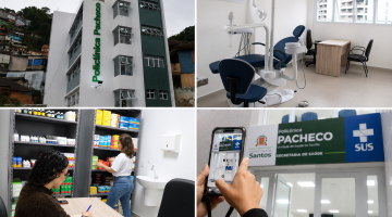 montagem mostra fechada e interior da policlinica #paratodosverem 