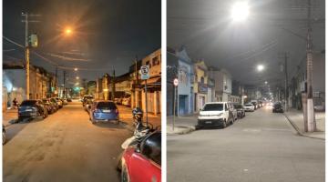 montagem mostra antes e depois da nova iluminação #paratodosverem 