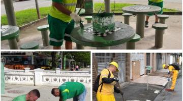 montagem mostra trabalhadores realizando zeladoria #paratodosverem
