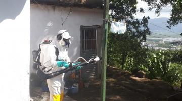 homem com equipamento costas nebula área externa de casa. #paratodosverem