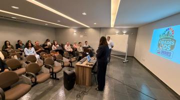 Apresentação de projeto ODS na Unimes. #Paratodosverem